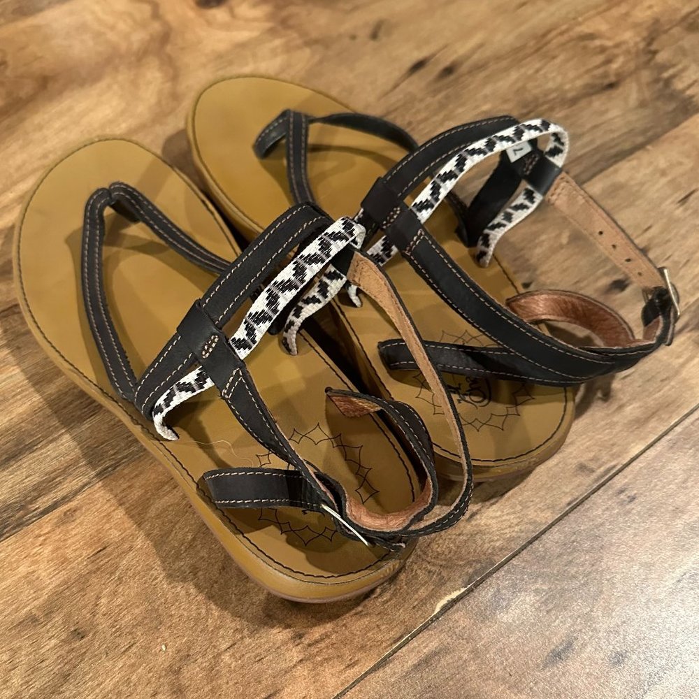 Chaco Black and Tan Patterned Strap Women's Sandals